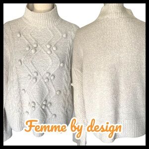 Femme by design Light Grey Mock Neck Cable Knit/Popcorn Sweater (L)